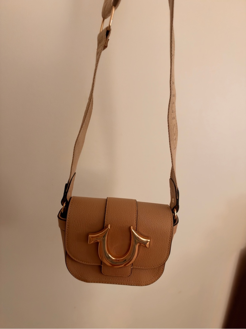 Taupe Crossbody Bag with Gold Horseshoe Accent